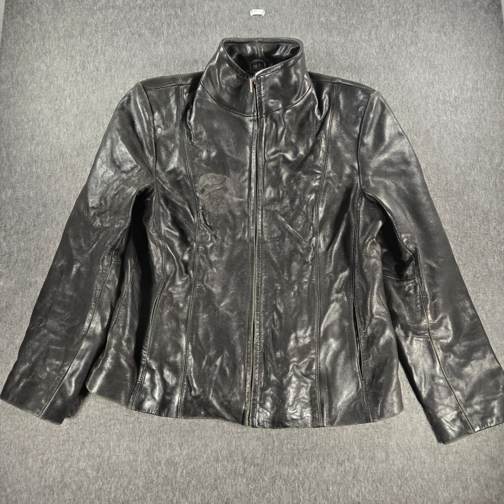 Vintage Wilsons Leather Jacket Womens Large Black Zip Up Genuine Leather Moto‎